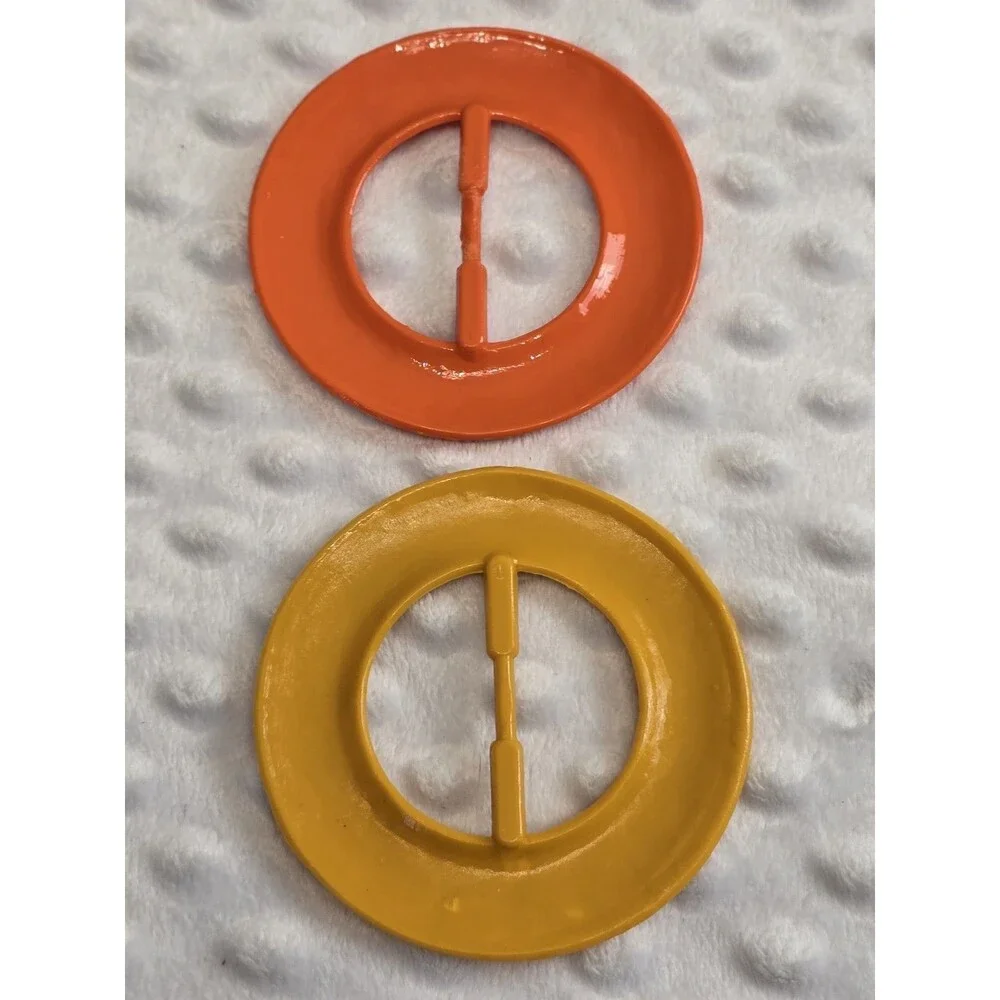 Vintage 1980s Plastic T-Shirt, And Scarf Slide Buckle Set Of 2 Orange Yellow MCM